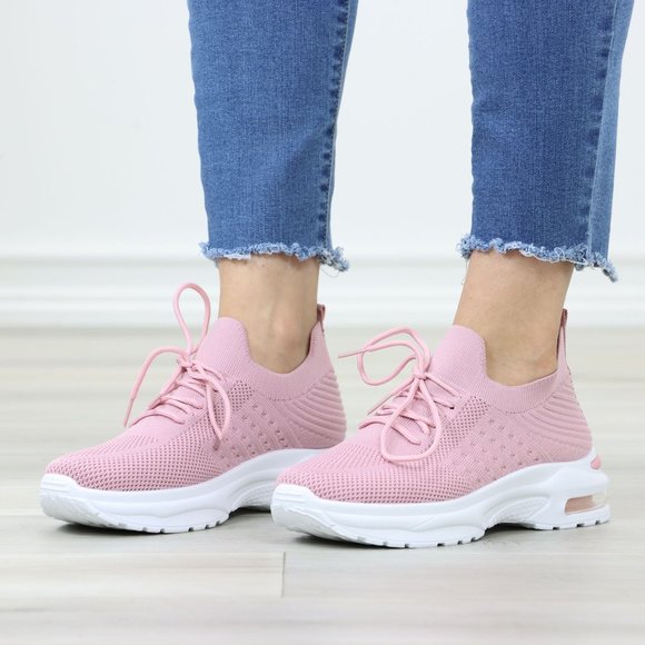 Pink Fashion Comfort Heel Sock Sneakers Shoes Slip Ons - Picture 12 of 12